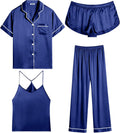 Ekouaer Womens Satin Silky Pajama Set for Cozy Nights 4Pcs