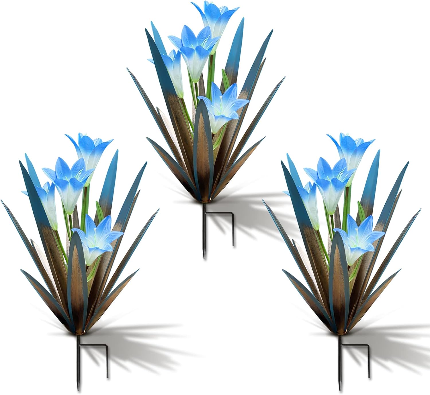 Metal Agave Plant Outdoor Decoration - 3 Big Blue Lilies