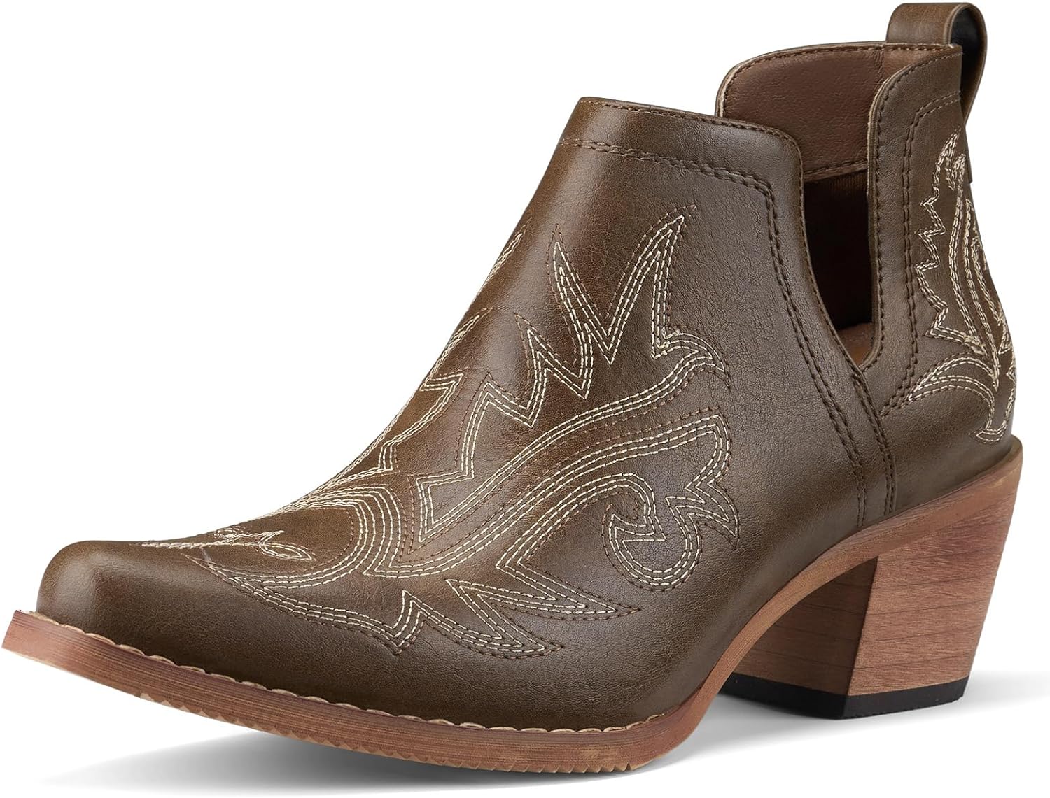 Rollda Cowboy Ankle Booties for Women with Chunky Heels