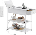 WLIVE Narrow Side Table with Charging Station - Compact Couch End