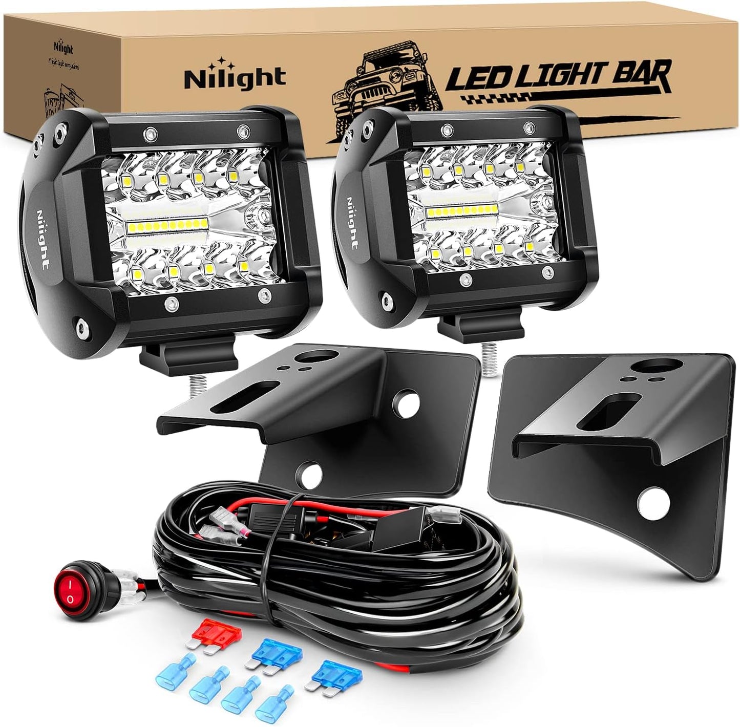 Nilight 4Inch LED Pods Bar for 2007-2017 Wrangler JK/JKU