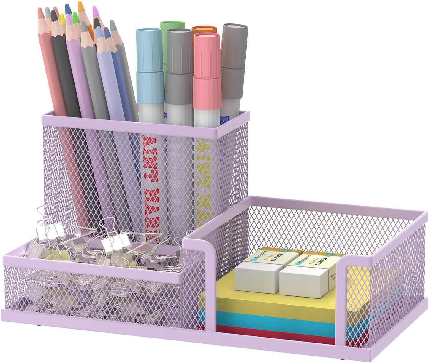 3-Compartment Mesh Pen Holder for Desk Organization 