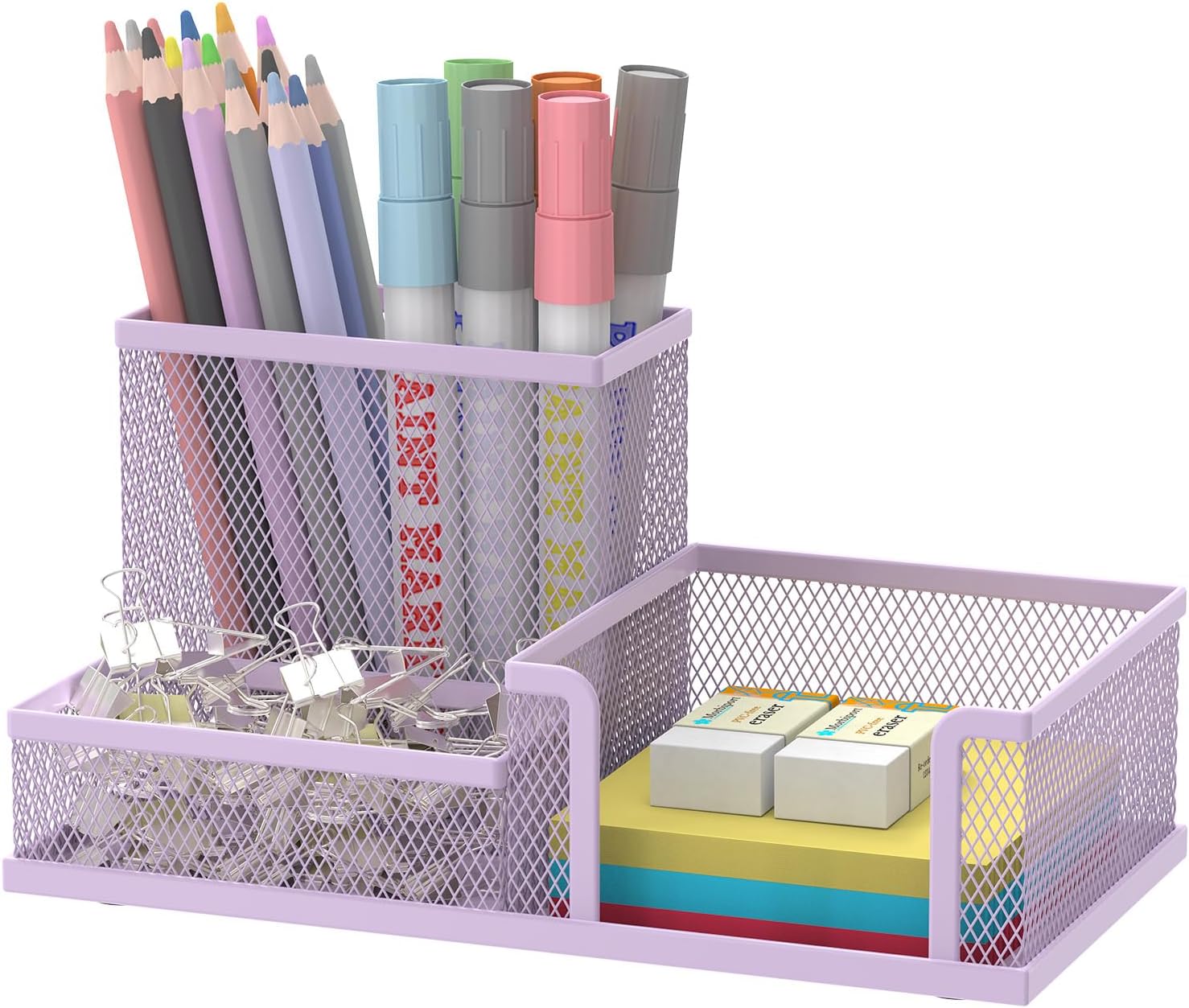 3-Compartment Mesh Pen Holder for Desk Organization 