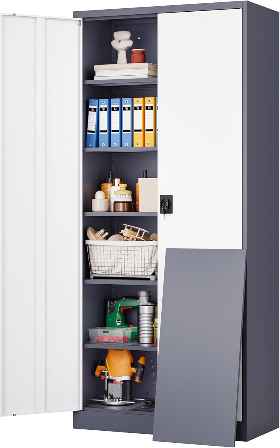 Wide & Deep Metal Storage Cabinet with Lock for Home & Office