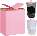 efluky Laundry Hamper with Lid and Bamboo Handles - 140L Dual Sorter