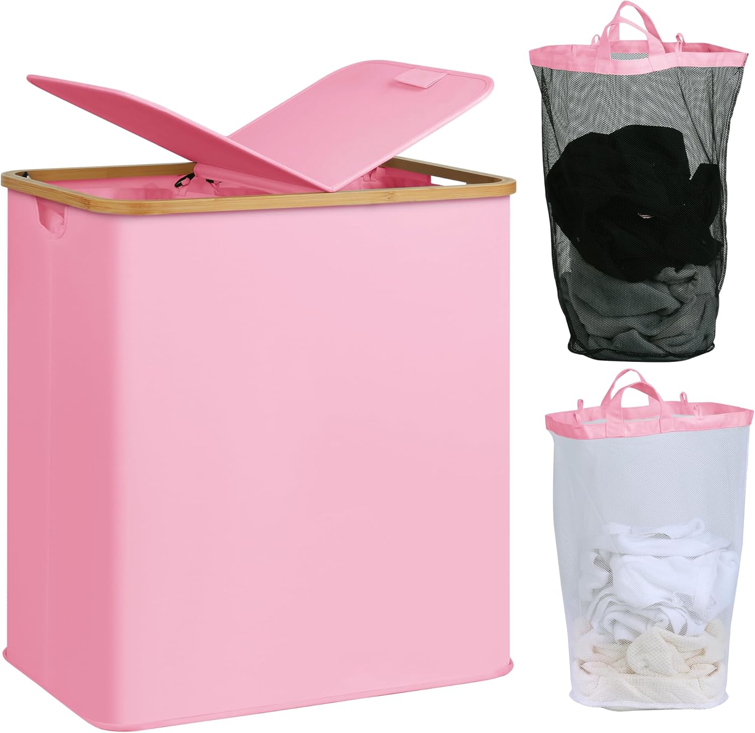 efluky Laundry Hamper with Lid and 2 Removable Bags for Sorting
