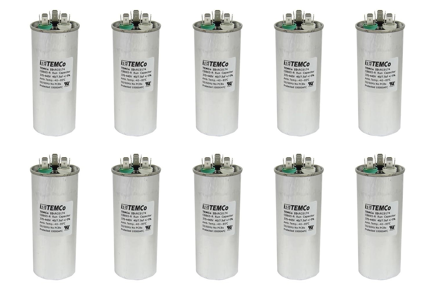 10 Pack TEMCo 40+7.5 uF Dual Run Capacitor for HVAC Applications