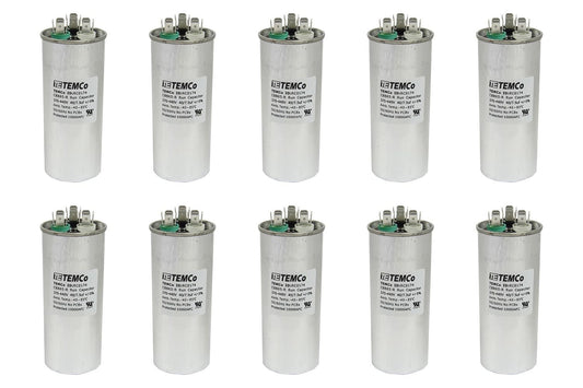 10 Pack TEMCo 40+7.5 uF Dual Run Capacitor for HVAC Applications