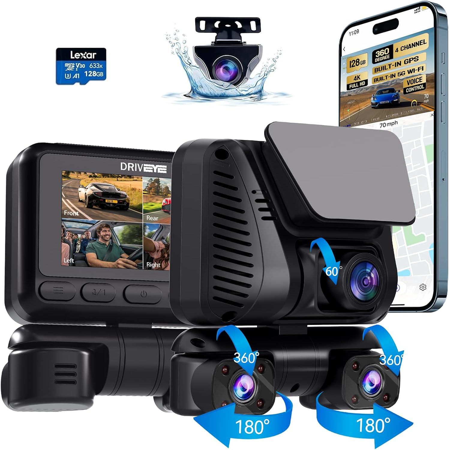 4K 4 Channel Dash Cam with 360 View and Night Vision Features