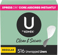U by Kotex Clean & Secure Panty Liners, 516 Count - Light, Comfortable