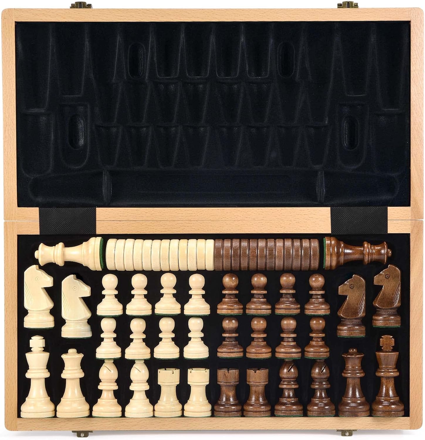 AMEROUS 15 Inches Wooden Chess & Checkers Set for Fun Play