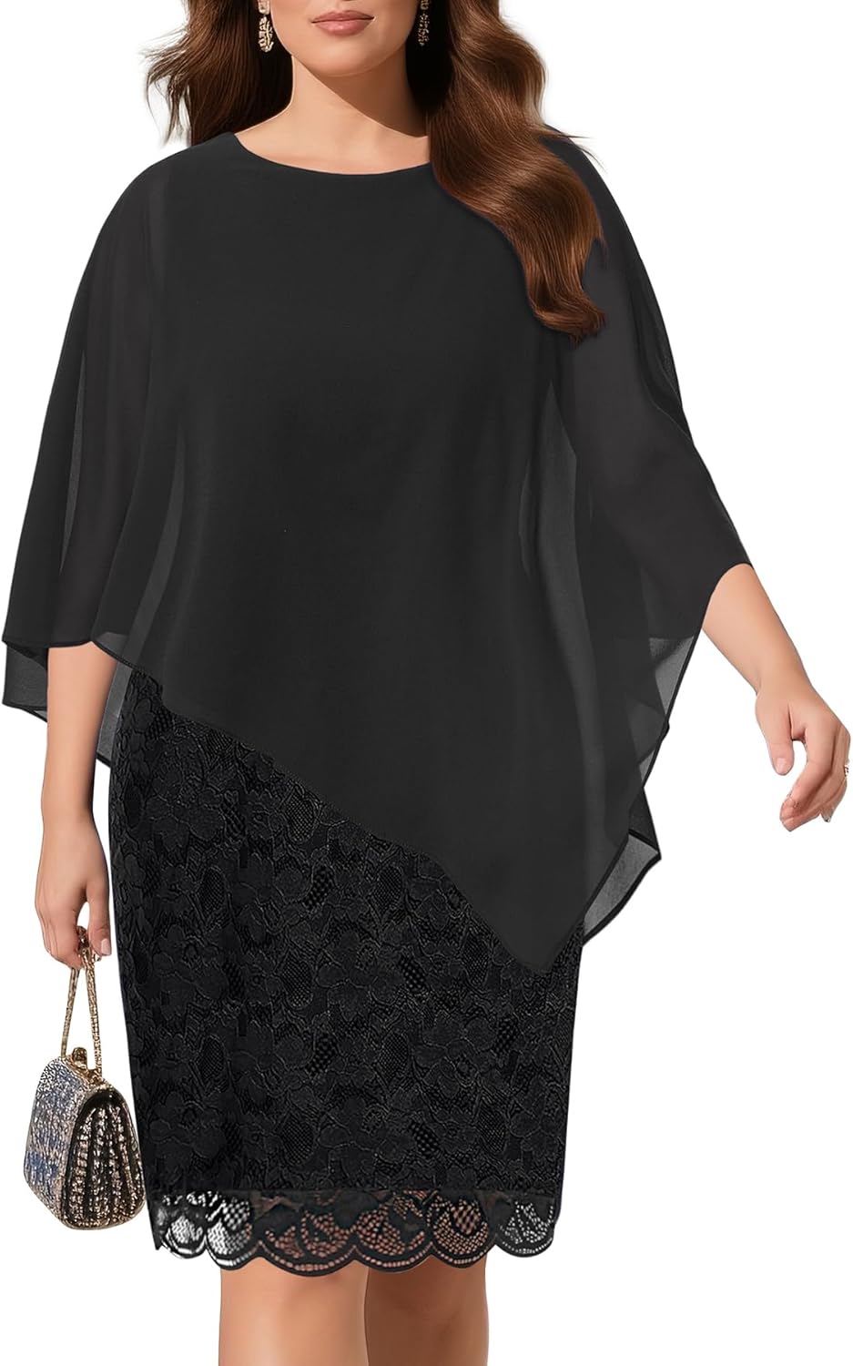 Plus Size Dresses for Wedding Guests - Elegant Lace Cape Design