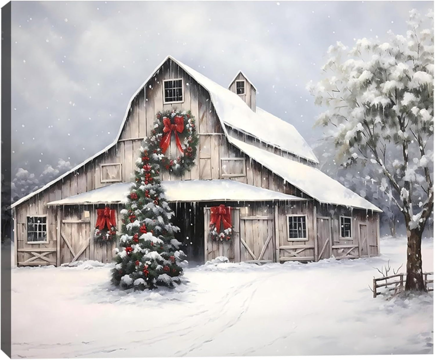 Framed Christmas Wall Art 24x36in for Farmhouse Decor