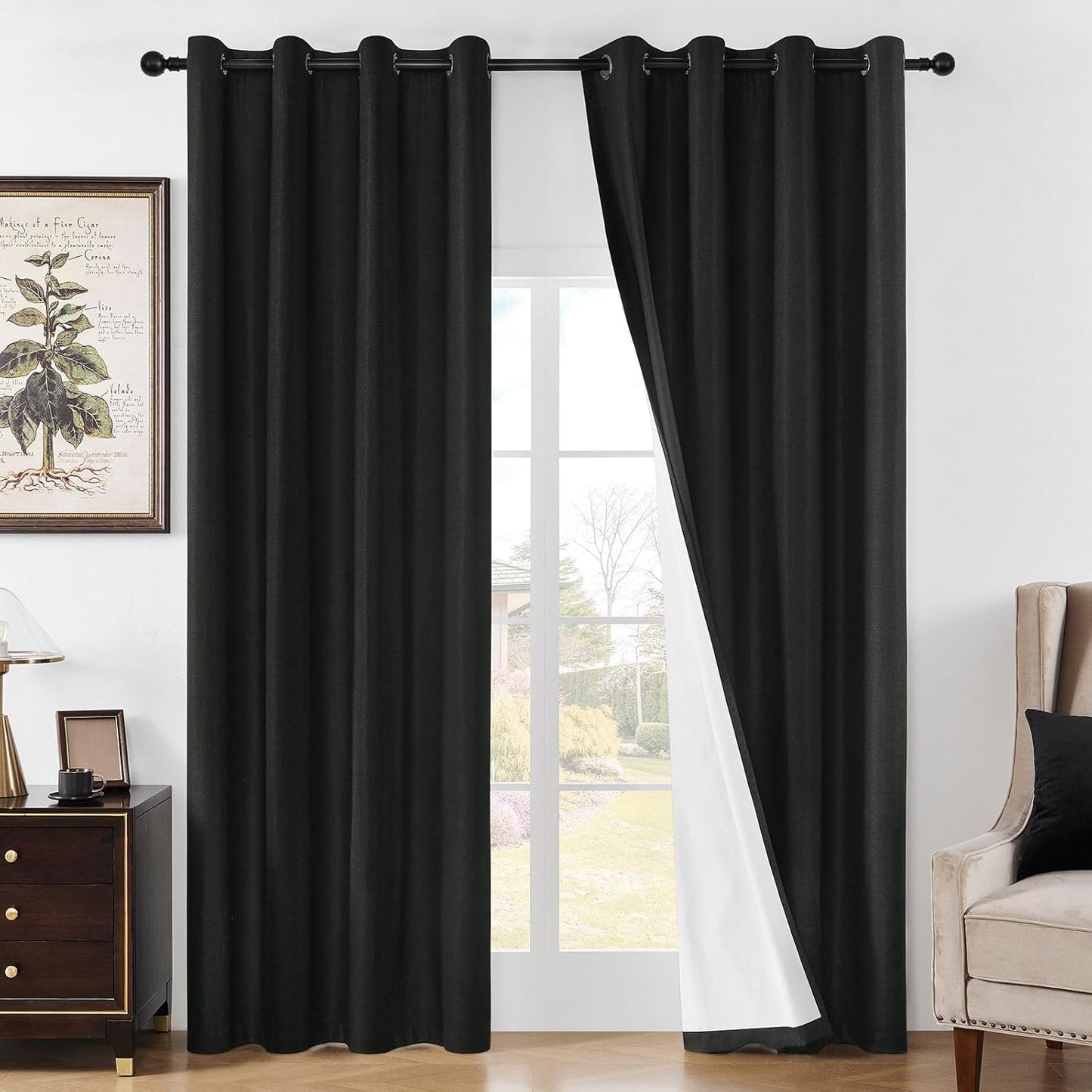 Joydeco Linen Blackout Curtains for Bedroom 96 Inches Long