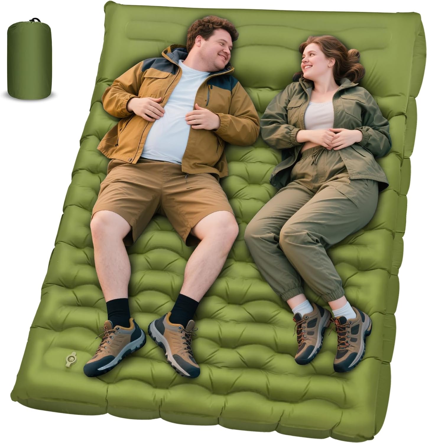 Extra Thick Double Sleeping Pad for Camping with Built-in Pump