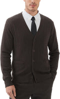 Kallspin Men's Cable Knit V Neck Button Cardigan - Lightweight Warmth