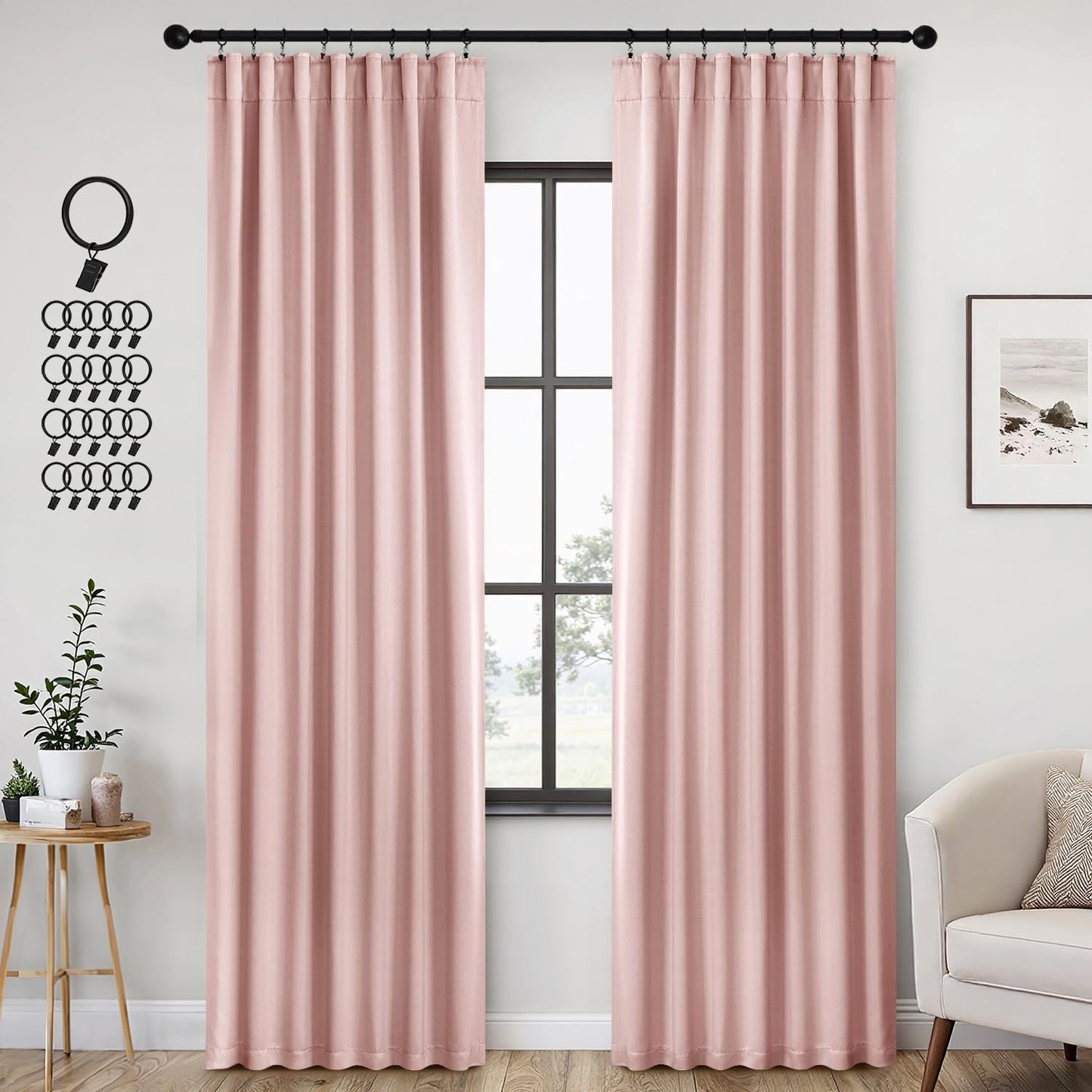 Light Pink Blackout Curtains for Girls Bedroom 84 Inches Long