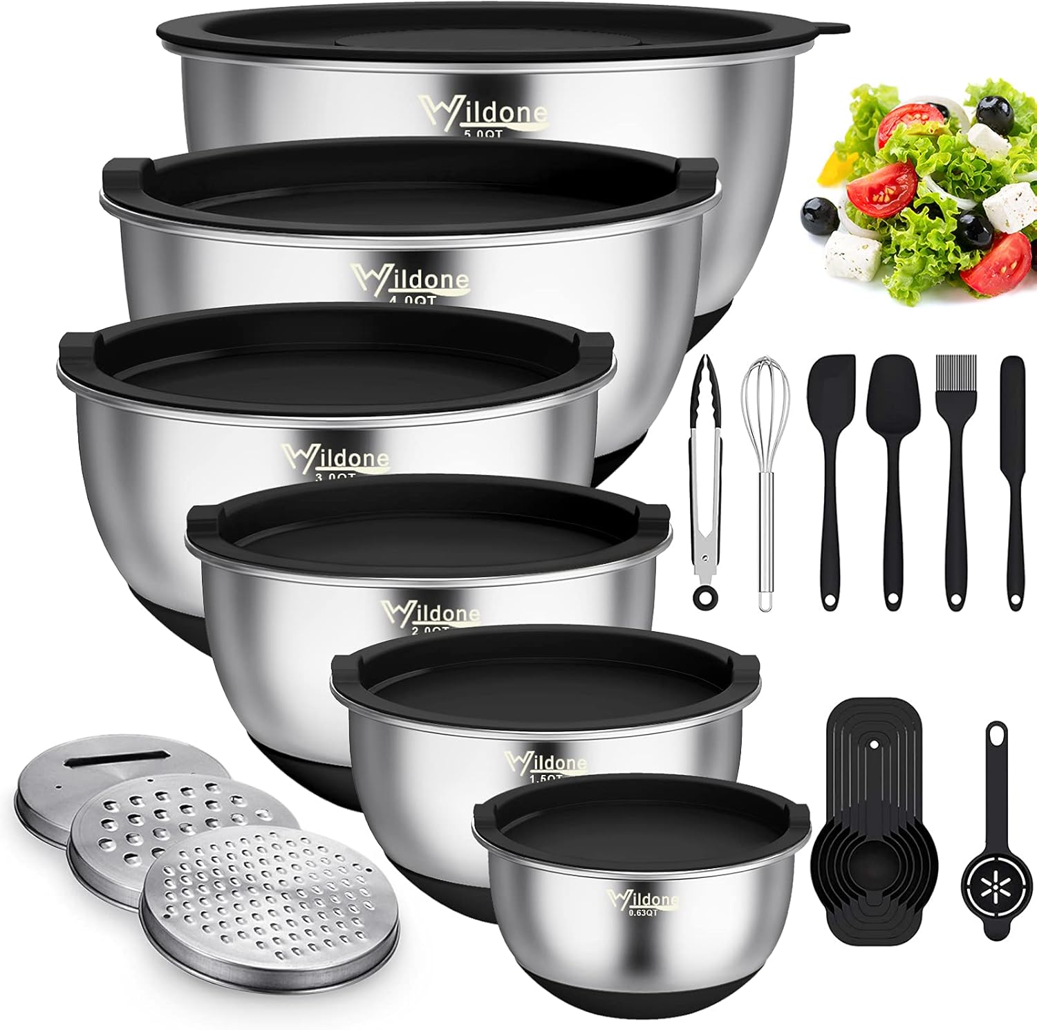 Wildone Mixing Bowls Set with Airtight Lids for Kitchen Prep
