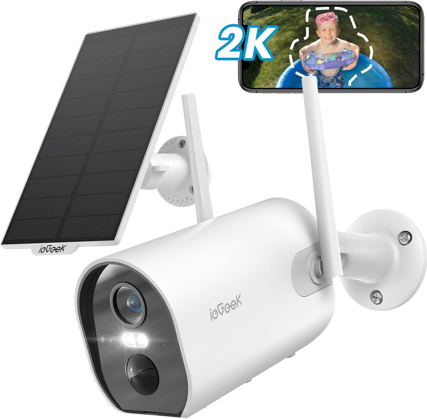 2K Solar Camera Security Outdoor with Spotlight & Siren Features