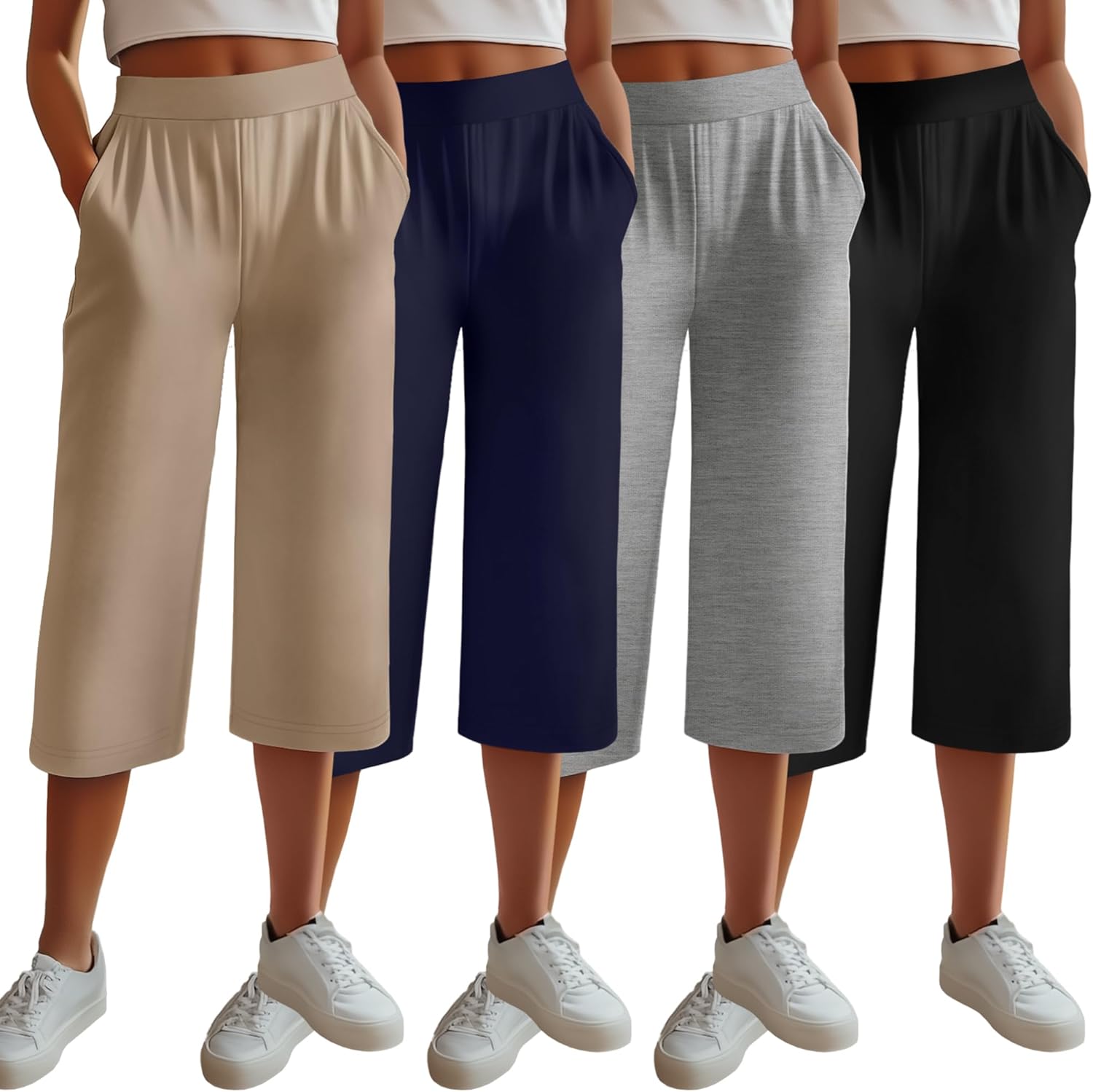 Neer Women's Capri Pants 4 Pack for Summer Yoga and Lounge