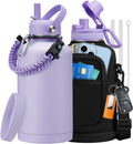 Half Gallon Water Bottle with Straw - Insulated 64oz Lilac Purple