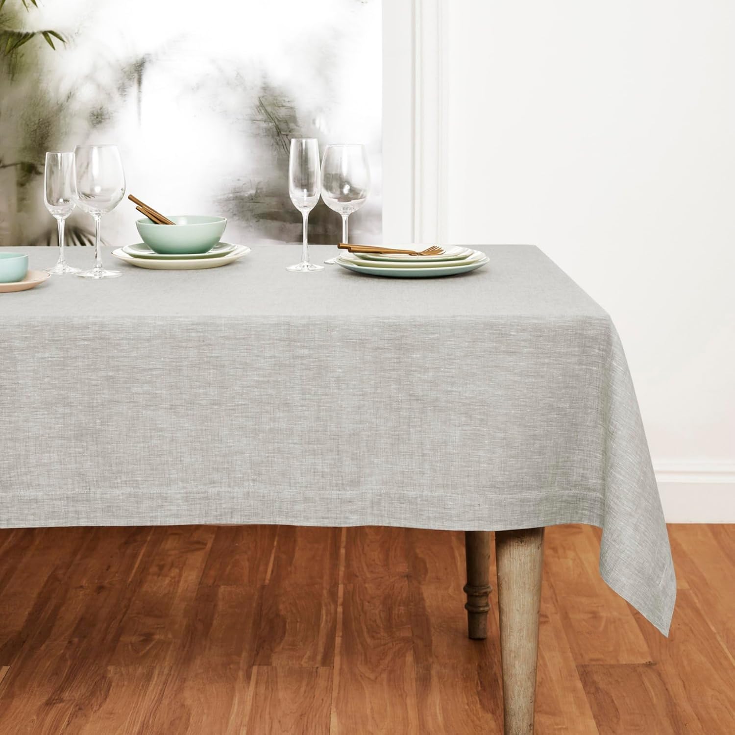 54 x 72 Inch Pure Linen Tablecloth in Oyster Grey for Dining