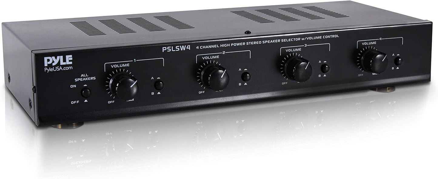 Pyle 4 Channel Speaker Selector Switch for Home Audio Systems