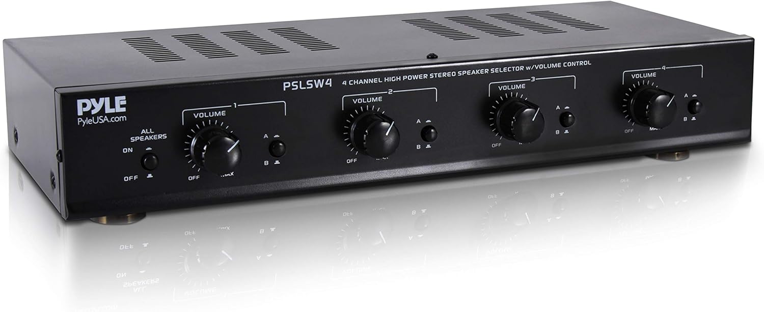 Pyle 4 Channel Speaker Selector Switch for Home Audio Systems