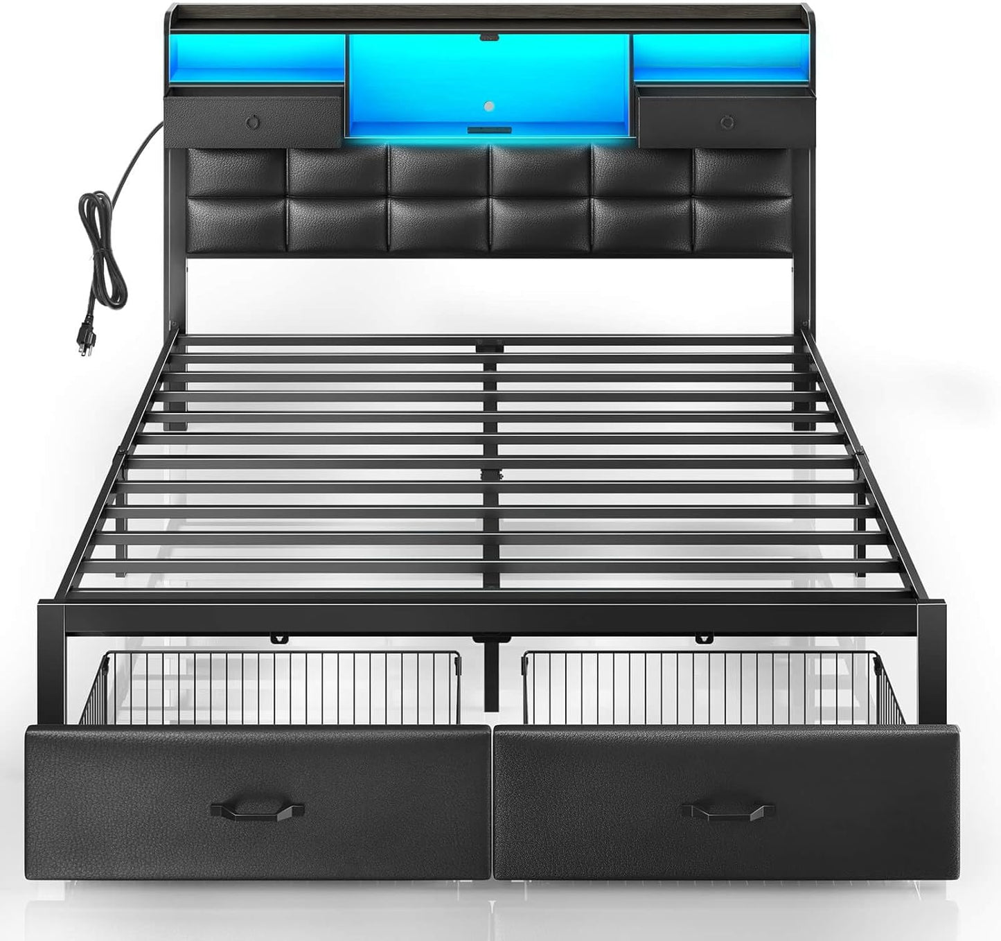 Rolanstar Full Size Bed Frame with Drawers and Charging Station