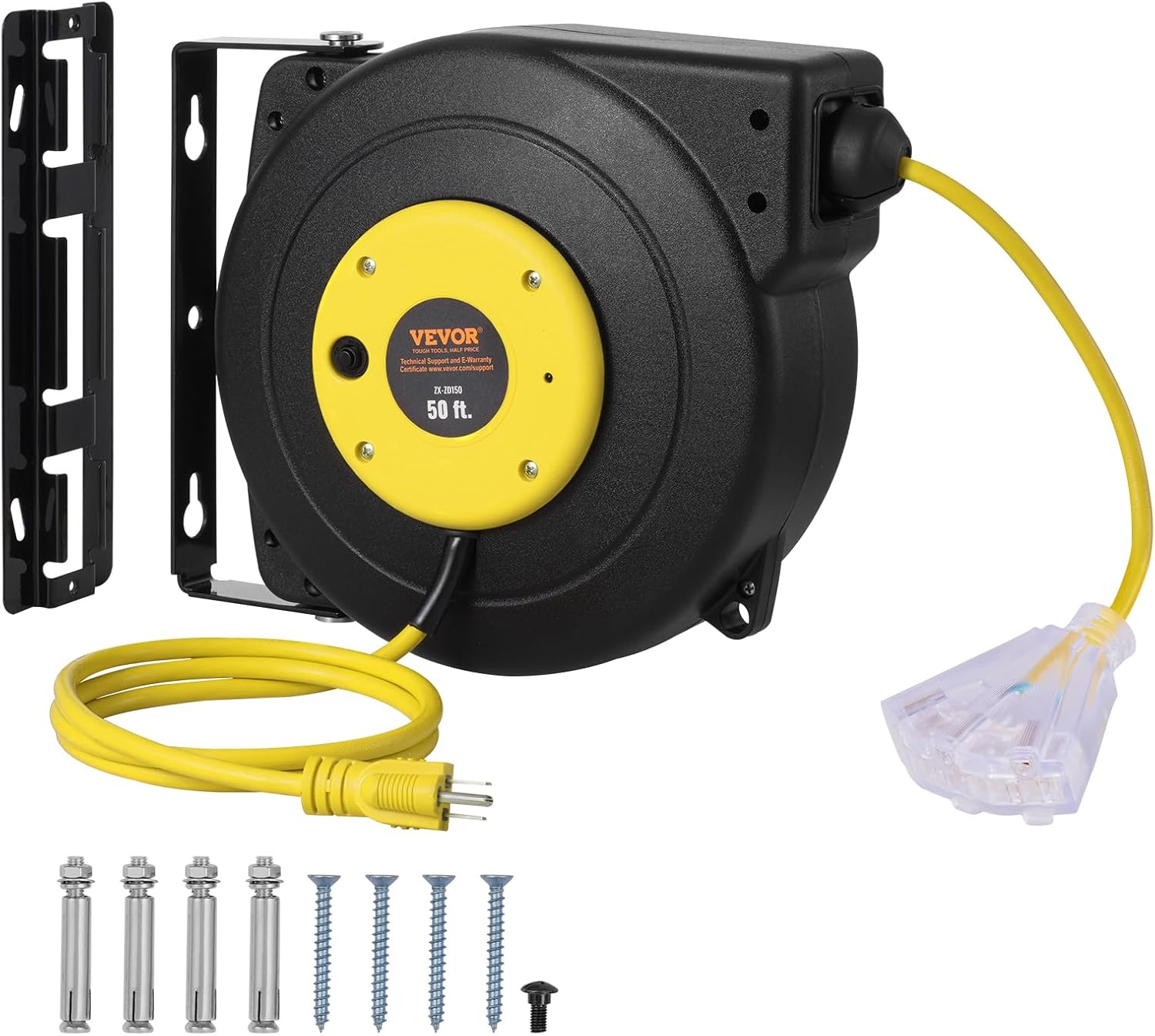VEVOR Retractable Extension Cord Reel: Heavy Duty 50FT Power