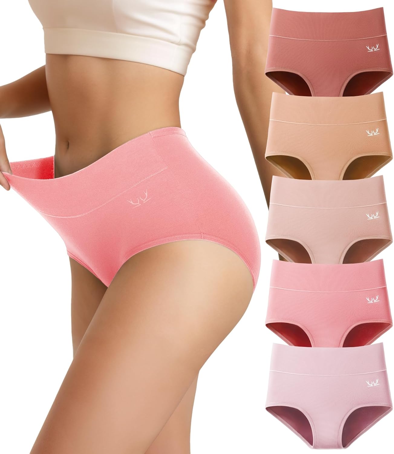 Women's Cotton Underwear High Waisted Soft Briefs 5 Pack