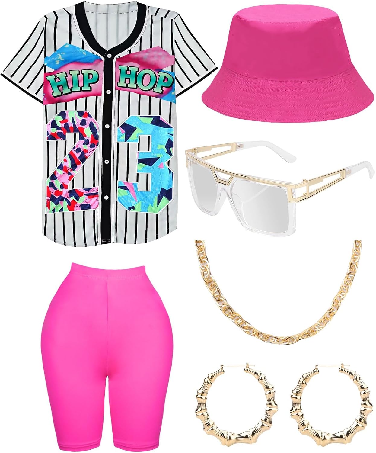 80s 90s Outfit for Women, Hip Hop Costume with Accessories