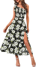 Women's One Shoulder Smocked Midi Dress - Flowy Summer Boho