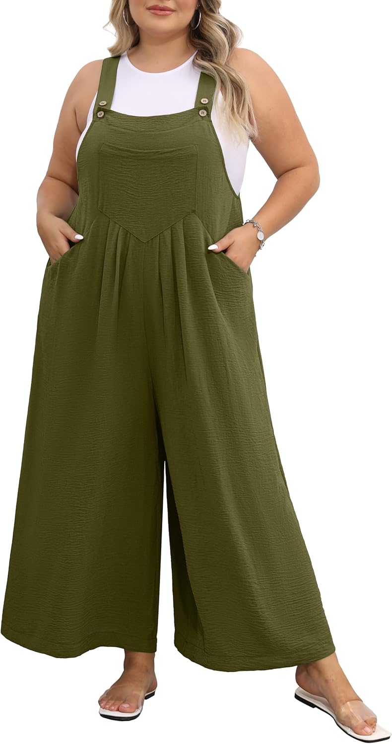 Plus Size Jumpsuit for Women with Adjustable Straps and Pockets
