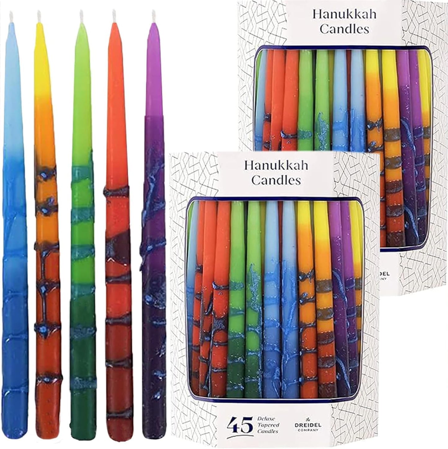 Multicolored Dripless Hanukkah Candles for Menorahs, 45 Pack
