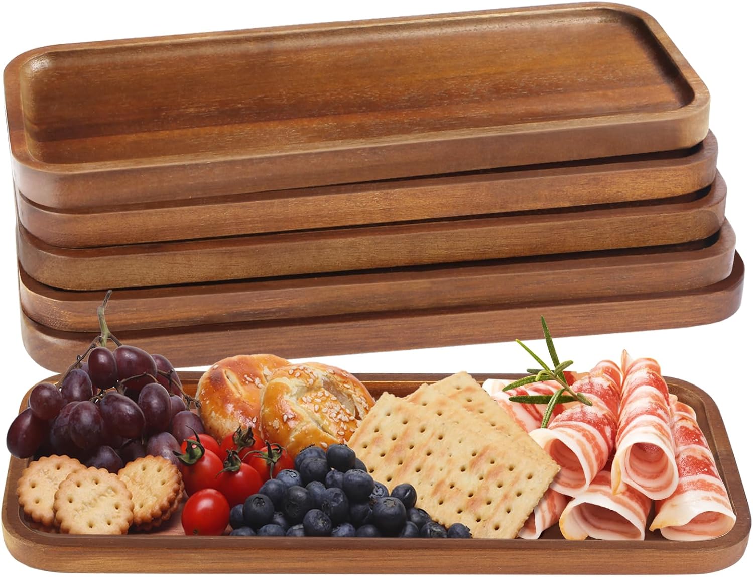 Solid Acacia Wood Serving Trays for Charcuterie and Decor
