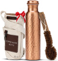 CLEO HOME 100% Pure Copper Water Bottle 32 Oz - Hammered Ayurvedic