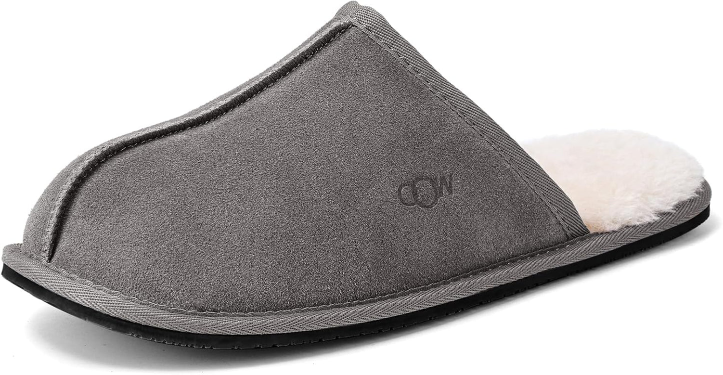 OOW Mens Slippers Genuine Suede Cozy Fuzzy Memory Foam Shoes