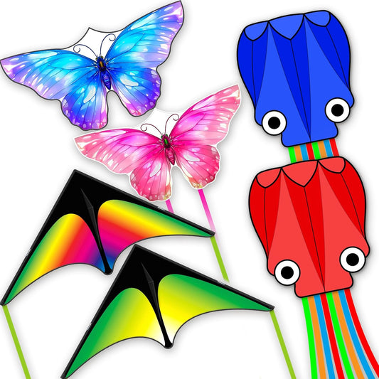 3 Piece Set Butterfly Delta Octopus Kites for Kids and Adults