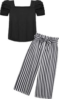 Girls Square Neck Puff Sleeve Outfit Set 6-14 Years - Soft Knit