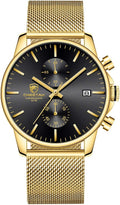 Mens Mesh Stainless Steel Watch - Minimalist Quartz Chronograph