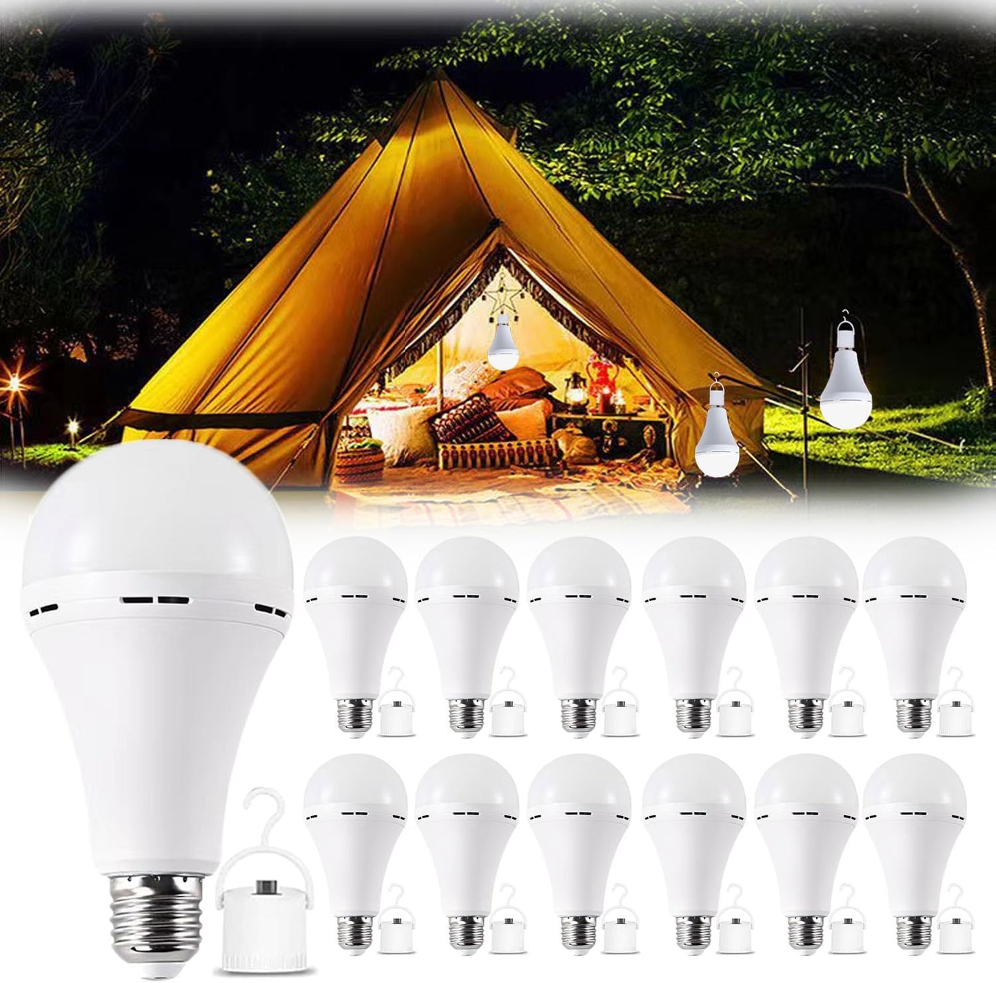 12Pack White Rechargeable Emergency LED Light Bulb for Home