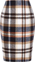Plaid Skirt Knee Length Pencil Wool Skirt with Slit - Classic