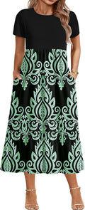 Women's Plus Size Casual Maxi Dress with Pockets and Short Sleeves