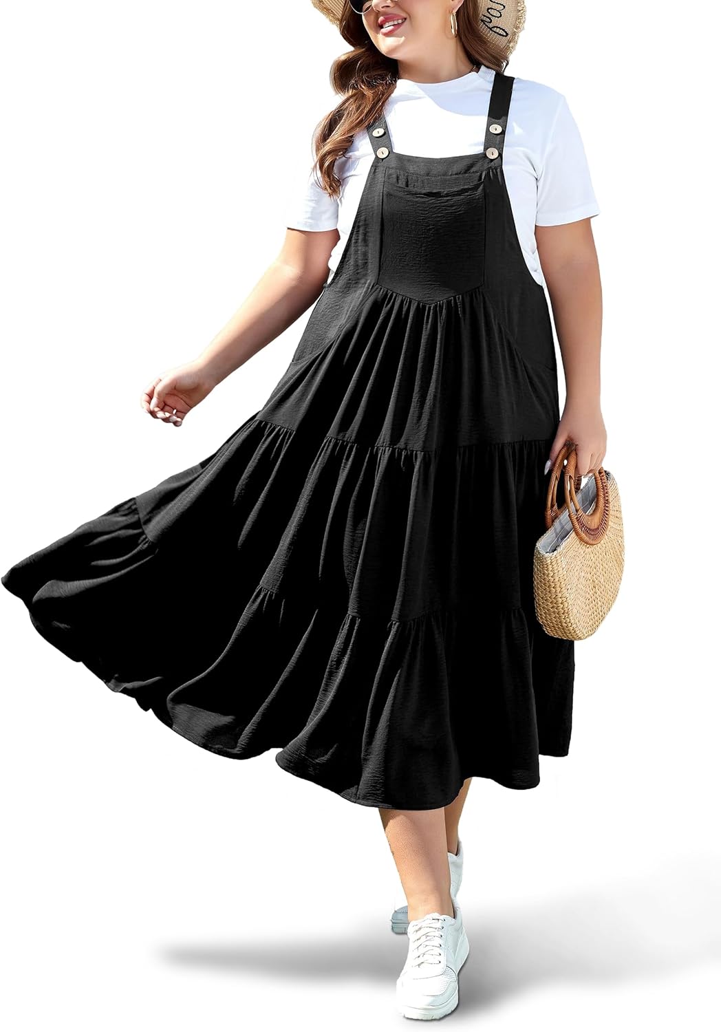 Moon Wood Plus Size Overall Dress with Pockets for Women