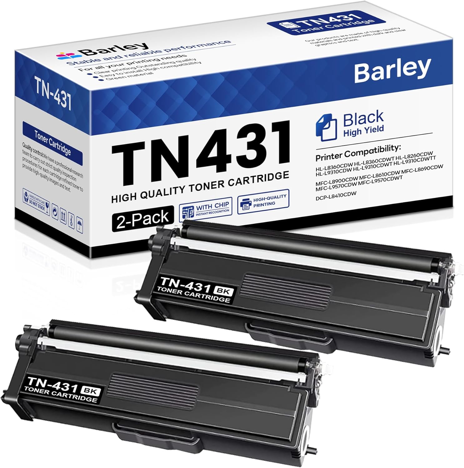 TN-431 Black Toner Cartridge by Barley - 2 Pack for Printers