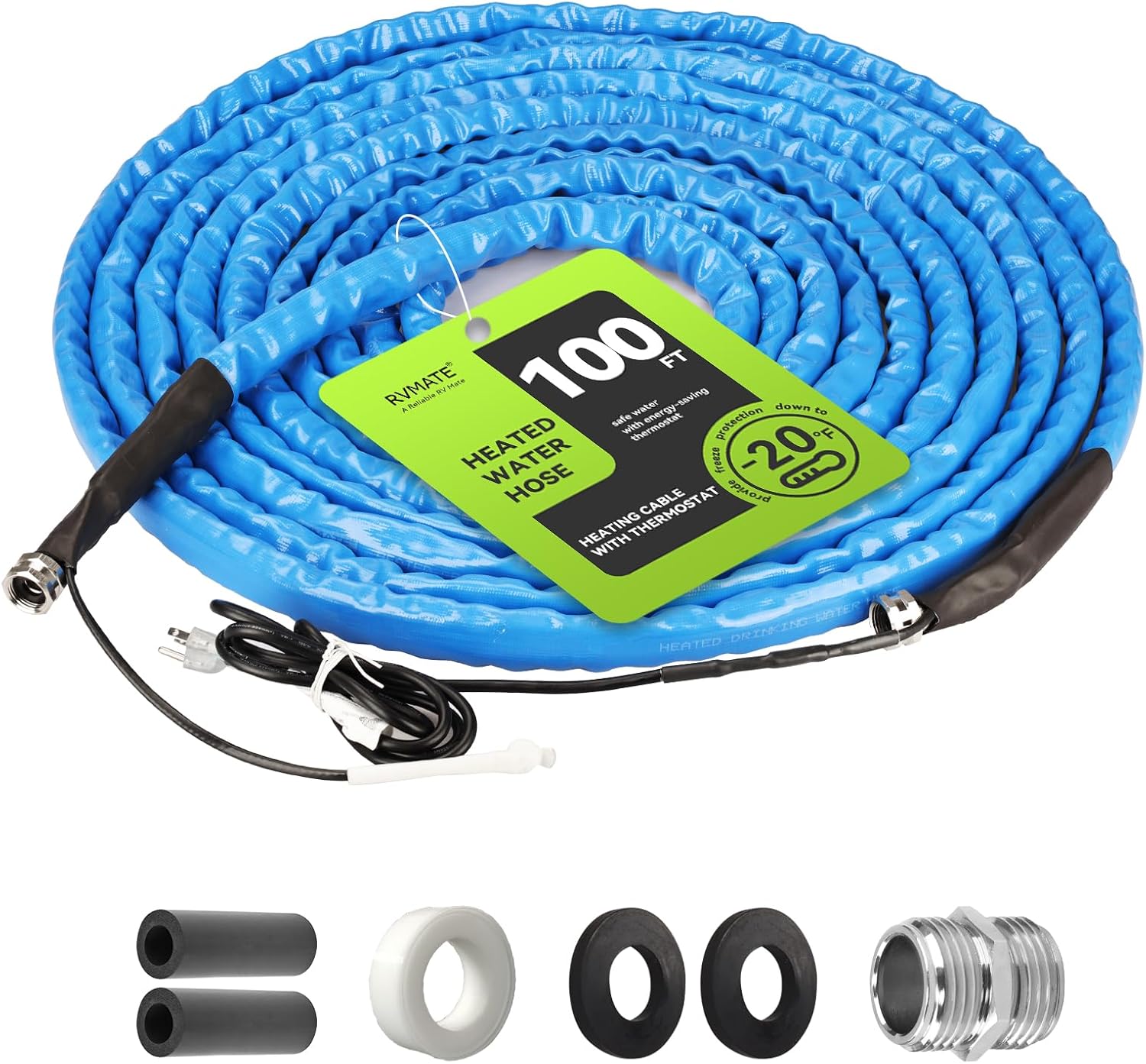 RVMATE Heated Water Hose for RV 100FT -20F Antifreeze Protection