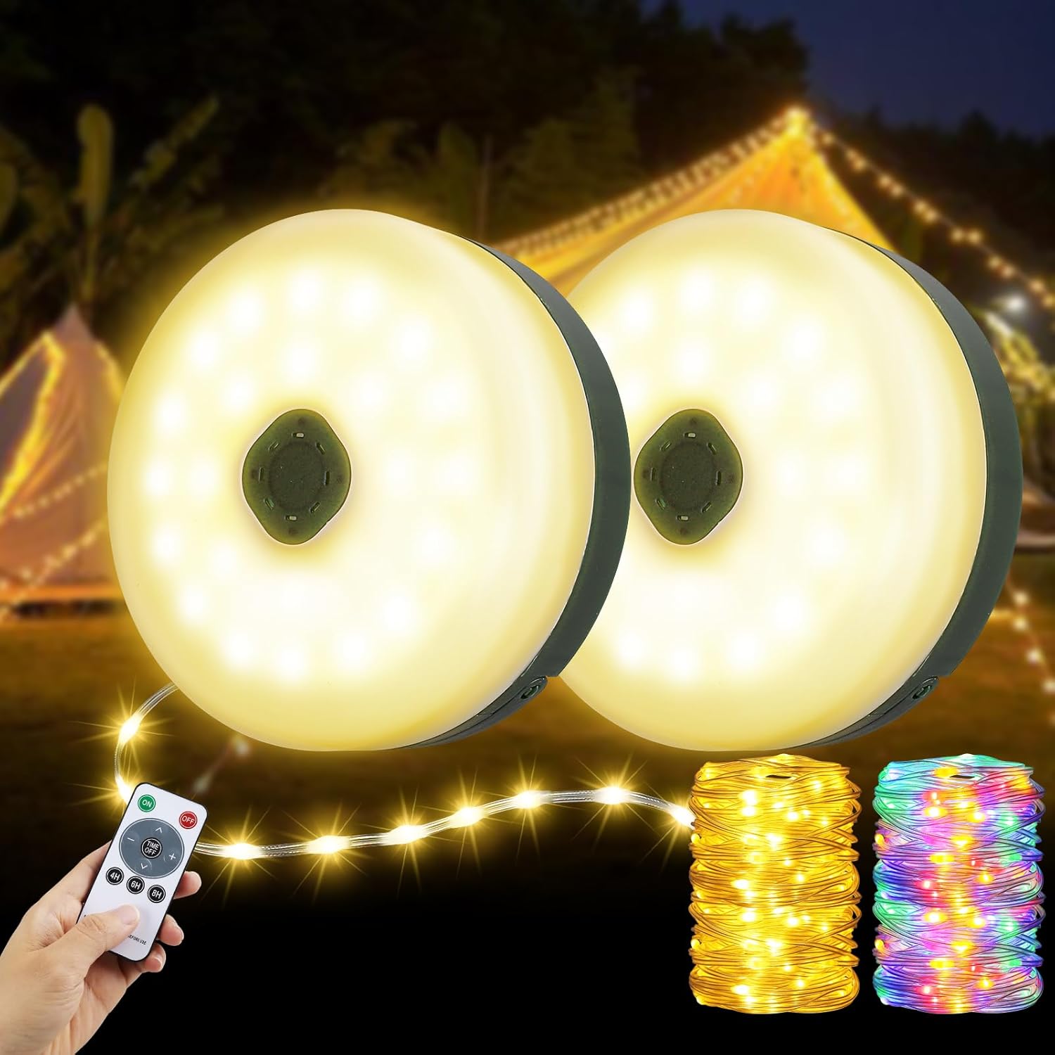 2PCS Camping String Lights 33ft with 14 Modes for Outdoor Fun