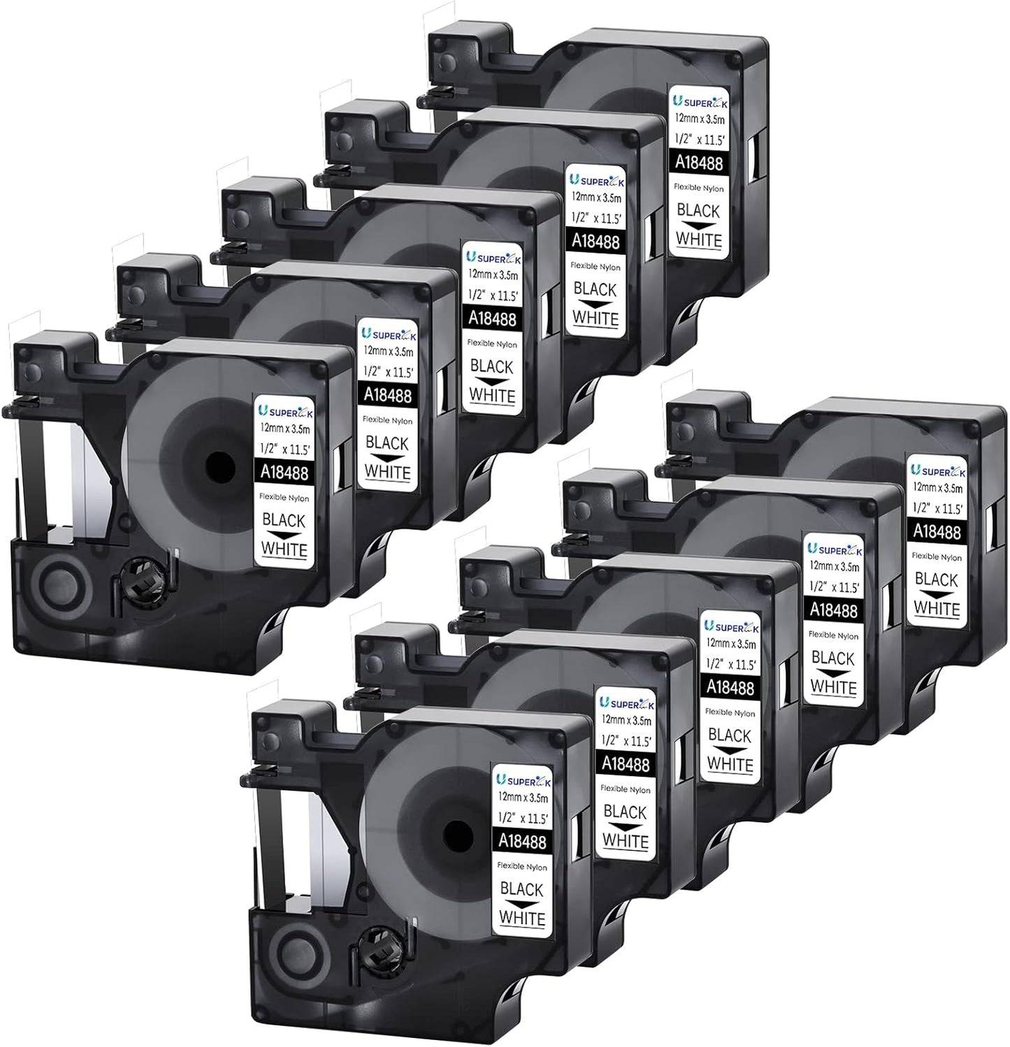 SuperInk 10 Pack Label Tape for Dymo 18488 - Durable & Versatile