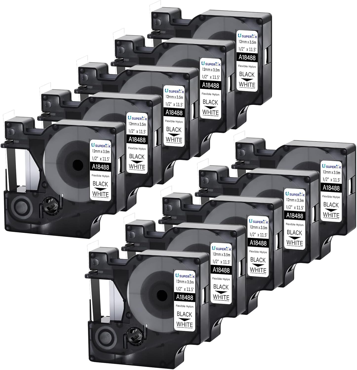 SuperInk 10 Pack Label Tape for Dymo 18488 - Durable & Versatile